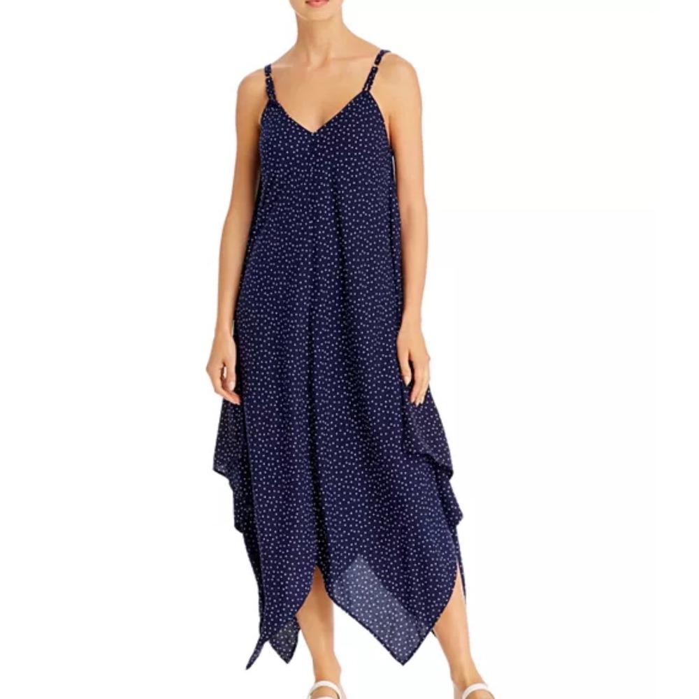 Tommy Bahama Sea Swell Scarf Dress S/M Navy Polka Dot Handkerchief Hem NWT